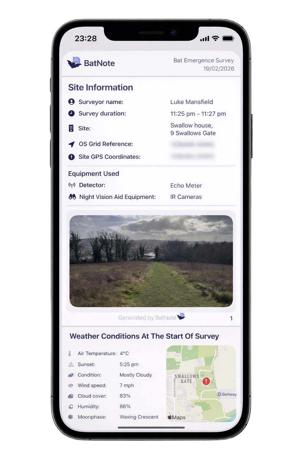 BatNote generated report preview